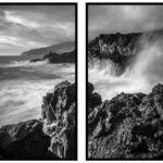 svartvit tavla med kusten