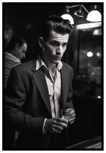 stilig karl i kavaj och rockabilly frisyr poster