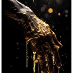 hand med guld som droppar poster