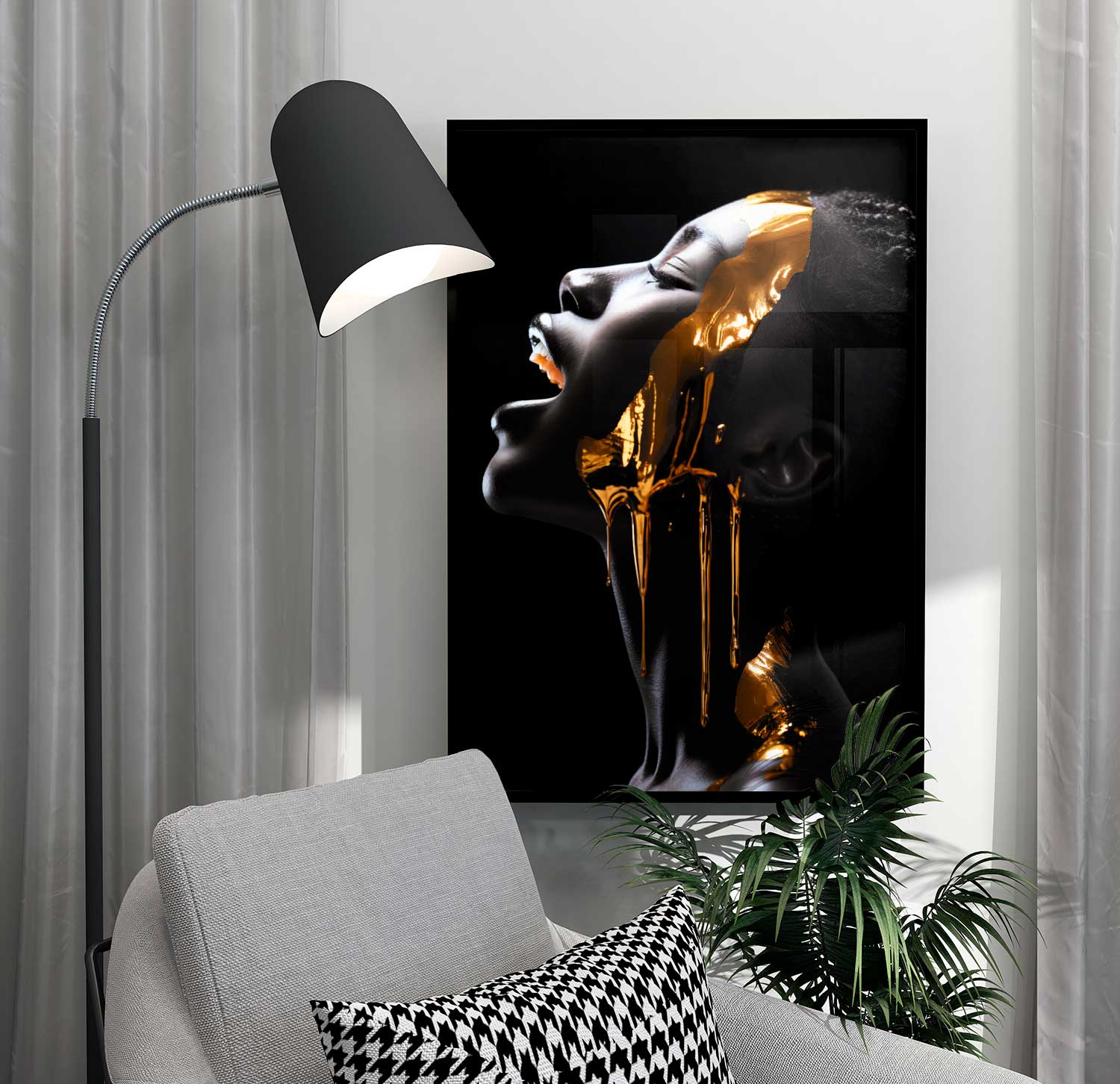 golden-poster-black-woman cool abstrakt poster i svart och guld