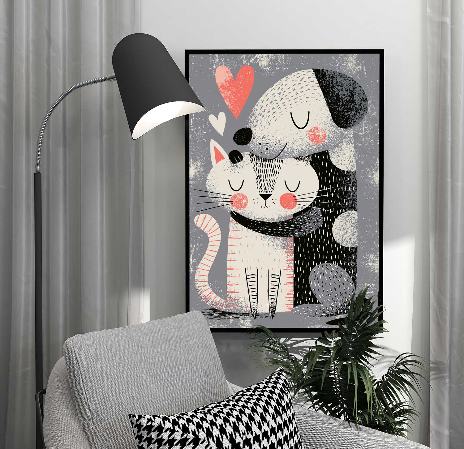 loving-dog-and-cat-poster Söt tecknad djurtavla