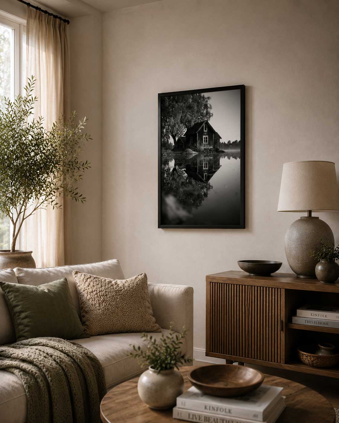 stuga-i-sverige-tavla Litet hus vid sjön poster
